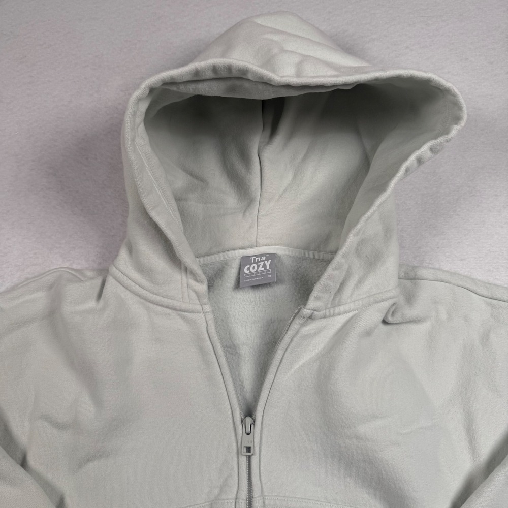 Aritzia Tna Cozy Fleece Hoodie Womens XS Light Green Full Zip Cropped Sweatshirt - Picture 3 of 9